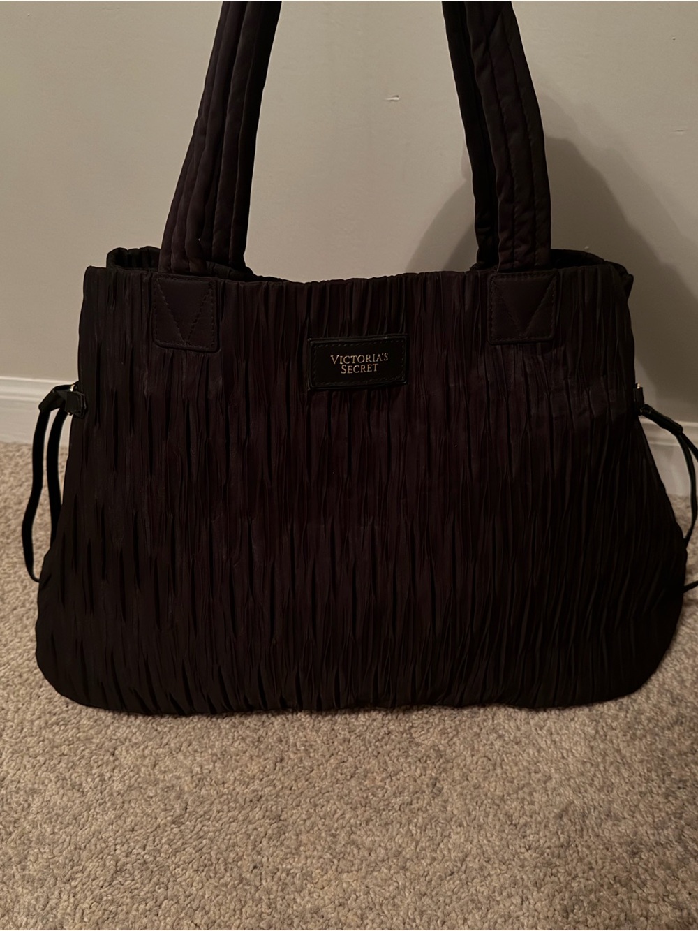 Victoria's Secret Black Quilted-Texture Tote